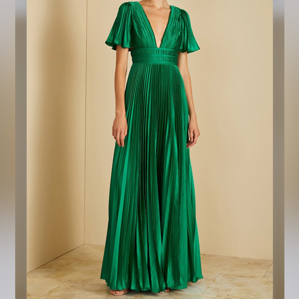 Amur Jupiter Pleated Shirt Sleeve Slit Gown NWT Size 2 - Picture 3 of 7